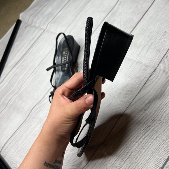 Stuart Weitzman Strappy Sandals Black Patent Leather Heels Sz 9.5B - Picture 3 of 7